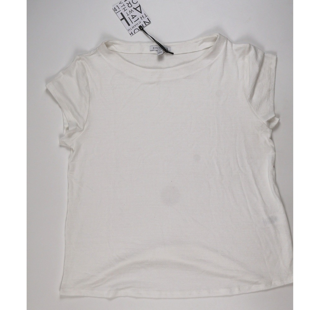 41 Hawthorn Knit Top Cap Sleeve Boat Neck White Solid Large NWT